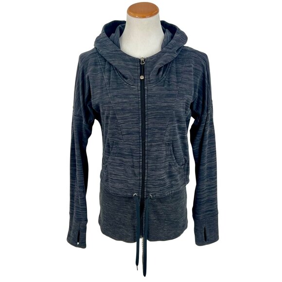 Athleta Gray Cinch Hem Thumbholes Ribbed Knit Inner Layer Zip Up Hoodie Sweater - Picture 3 of 16